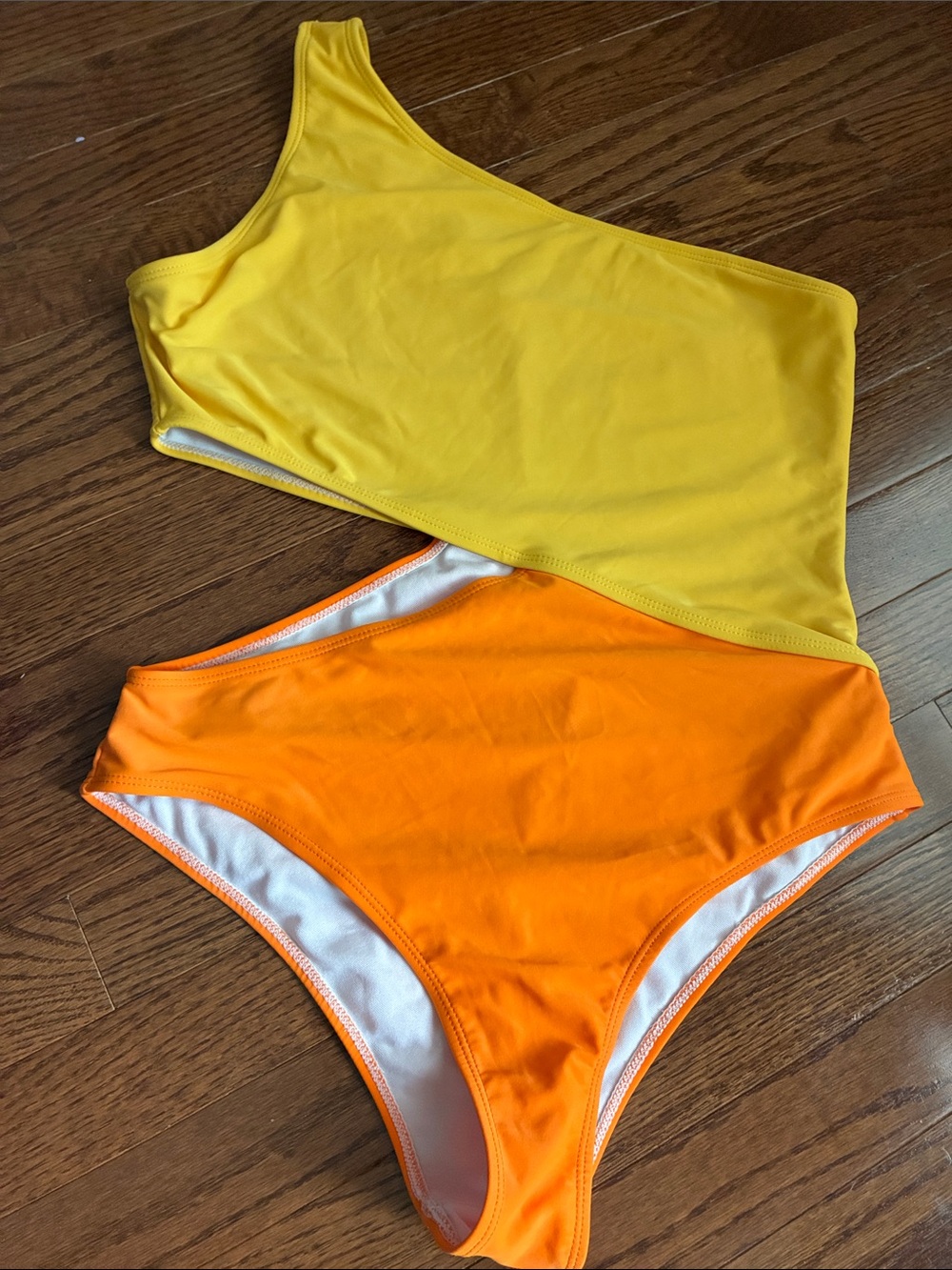 Women’s Yellow & Orange One-Piece Swimsuit - Asymmetrical